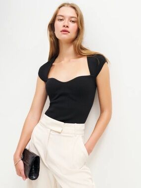 Reformation Black Ribbed Short Sleeve Top